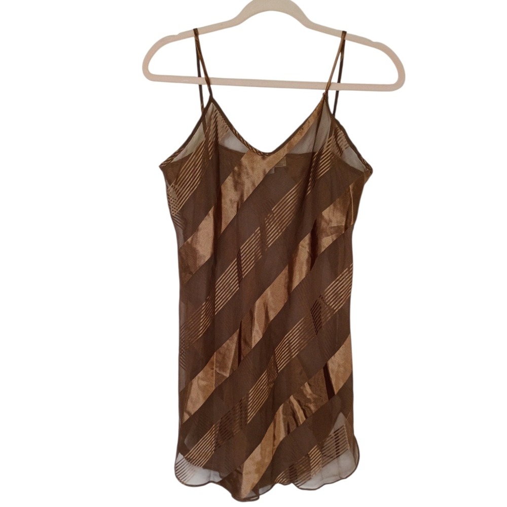 Vintage Kristine Tyler Intimates Paris Camisole Slip Brown Metallic Striped M‎